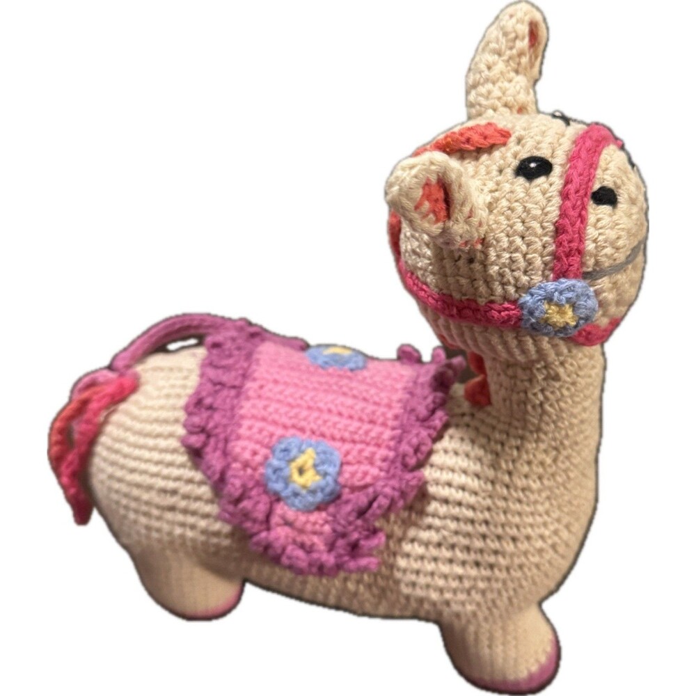 Pebblechild UK Ltd Natural Llama Rattle Crochet Fair Trade Pretend Imaginative